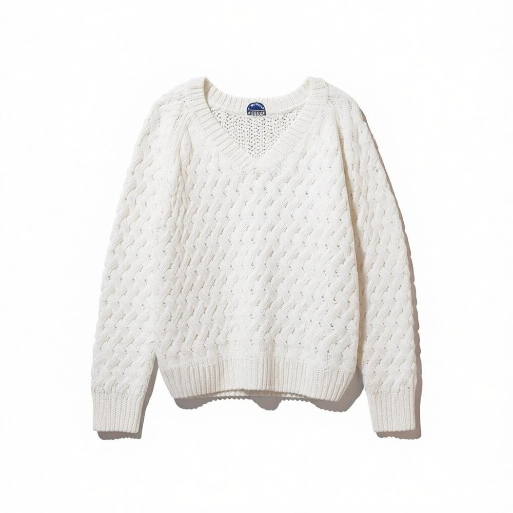 Arula Free Size Off White Fisherman Cable Knit Slouchy Chunky Knit Sweater B/2X